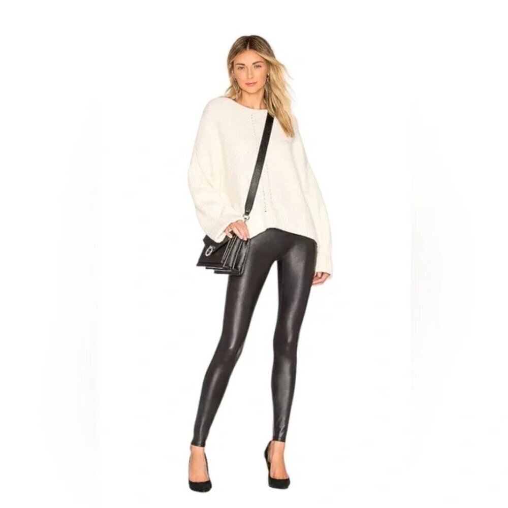 SPANX Women's Black Faux Leather Leggings- Size Large